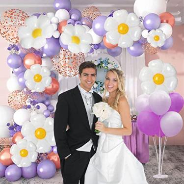 Imagem de Balões de margarida, 18 peças de balões de margarida branca, decorações de festa para aniversário, casamento, chá de bebê, suprimentos de decoração de festa (3 balões enormes, médio x 5, pequeno x 10)