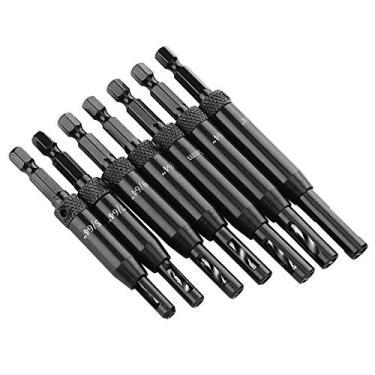 Imagem de Posicionamento Preciso, Não é Fácil de Mover, Kit de Carpinteiro de Madeira Preta Com 7 Peças de Broca de Abertura de Dobradiça Com Chave Sextavada Em Formato de L, Adequado para