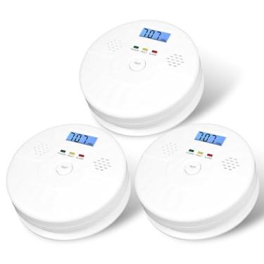 Imagem de 3 Pacotes de Detector Monóxido Carbono com Display LCD Digital Alarme 85dB Operação Bateria e Luzes Indicadoras LED para Casa Ambiente Trabalho Garage