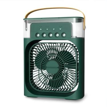 Imagem de Ventilador Portátil Umidificador de Ar 3 em 1 com Luz LED Colorida Timer Velocidades Vento e Modos Nebulização À Prova Vazamento Baixo Ruído Tanque Água Grande 600ml para Escritório Casa