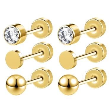 Imagem de Aoedej G23 Brincos de titânio com costas planas hipoalergênicos CZ coração estrelas bola cartilagem brincos para mulheres homens Helix Tragus Conch Helix Helix Helix piercing joia presente, 0.8*6mm