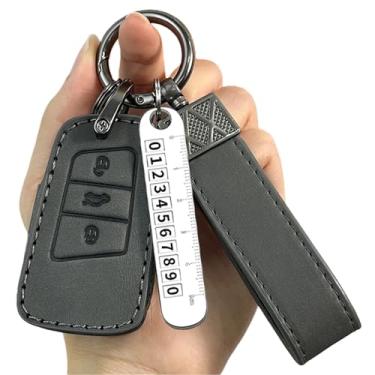 Imagem de Capa de chaveiro compatível com VW Golf 7/MK7/Tiguan MK2/T-roc/T-cross Compatível com Skoda Octavia/Kodiaq/Karoq Compatível com Seat Ateca/Leon Fob Shell(Grey for Key C)