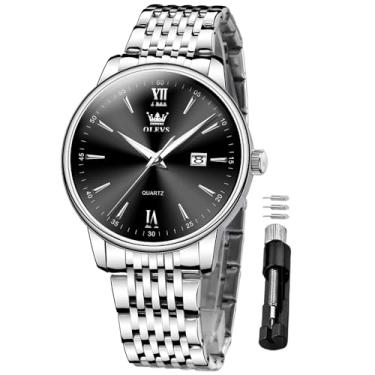 Imagem de OLEVS Relógio masculino à prova d'água com data e dia, analógico, quartzo, casual, número, clássico, luxuoso, escalas luminosas, 41 mm, rosto grande, fácil leitura, Reloj para Hombre, Black Face-G5009