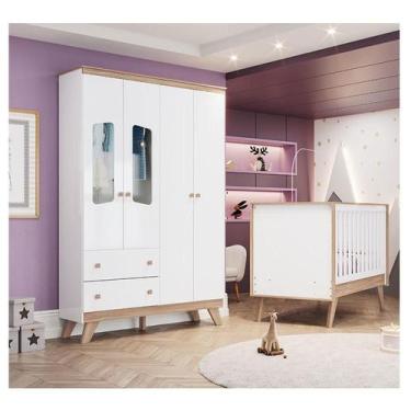 Imagem de Berço Americano e Guarda Roupa Infantil Ambiente Confete Branco Brilho
