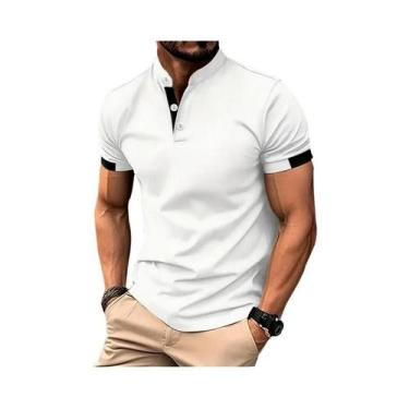 Imagem de Camisa Polo Casual Slim Fit Masculina De Manga Curta Com Gola Alta Par