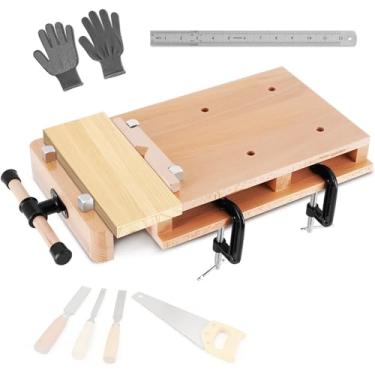 Imagem de Consfly Bancada de trabalho de madeira portátil com régua e 2 braçadeiras, torno de madeira dura para casa e oficinas (50 x 30 cm)