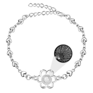 Imagem de Oneress Pulseira I Love You, 100 idiomas, corrente de coração, mensagem de amor, presente surpresa romântica, pulseiras de amizade de aniversário de casal com disco de flor Y4224, Couple anniversary