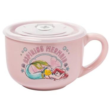 Imagem de Silver Buffalo Disney Princesa Pequena Sereia Aspirante Sereia Caneca de Sopa de Cerâmica com Tampa de Plástico Ventilado, 680 g