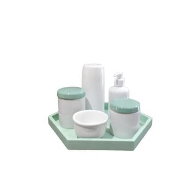 Imagem de Kit Higiene Bebê Porcelana menino potes tampa e bandeja verde sabonete