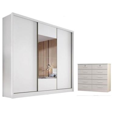 Imagem de Guarda Roupa Casal Medelim com Espelho e Gaveteiro Milão com Chave Nev