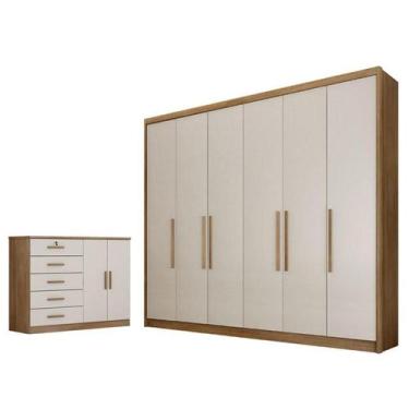 Imagem de Guarda Roupa Casal Bolonha e Cômoda Seul Cumaru 25 Fendi - Novo Horizo