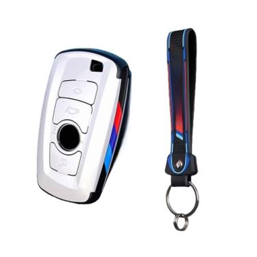 Imagem de Capa protetora de fibra de carbono para chave de carro, acessórios compatíveis com BMW 1 3 5 7 Série M3 M4 X1 X3 X4 X5 F10 F15 F18 F16 F20 F30 F25(B-white ring)