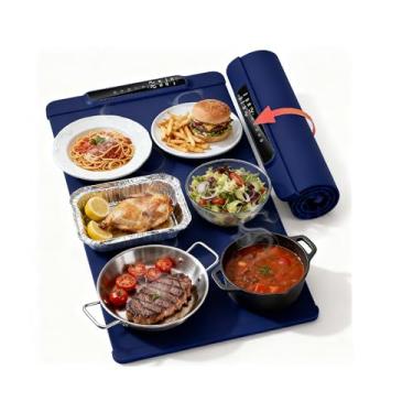 Imagem de Bandeja elétrica para aquecimento de alimentos – 10 configurações de temperatura e 20 modos de temporizador, placa quente de silicone dobrável portátil para buffets, festas, bancada de cozinha, férias