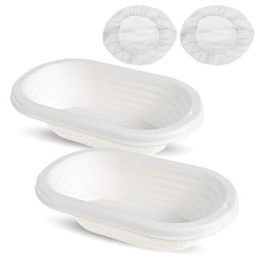 Imagem de Conjunto de 2 cestas à prova de pão, kit de cozimento oval antiaderente de 27,3 cm com capa e forro, tigelas à prova de massa para pães e iniciantes profissionais e domésticos