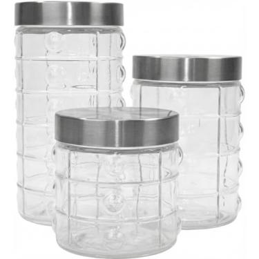 Imagem de Jogo de Potes de Vidro Mantimentos 3 Peças Tampa Inox Vedação Hermética Conjunto Cozinha Organizada 1,5L 1L e 700ml