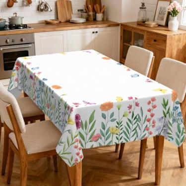 Imagem de Eikione Toalha de mesa retangular 139 x 188 cm, toalha de mesa com flores coloridas laváveis ao ar livre, capa de mesa sazonal para decoração de festa e piquenique e jantar