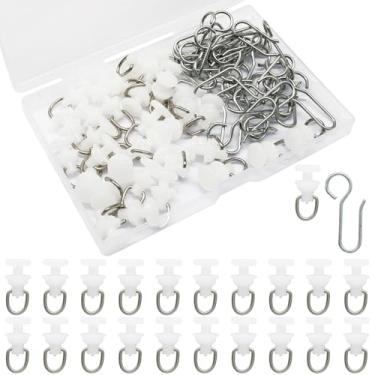 Imagem de Waziaqoc Pacote com 60 planadores de cortina de chuveiro de plástico com ganchos de cortina, inclui 30 planadores e 30 ganchos para polia de trilho dobrável e sistemas de transporte, branco