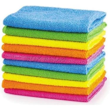 Imagem de Pano Microfibra Kit 10 Panos Flanela Microfibra 28x28cm Multicoloridos, Ideais para Limpeza Leve e Tirar Poeira Flanela Anti-risco Automóvel Móveis Limpa Vidro Eletrônicos e Pia Multiuso