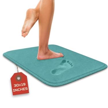 Imagem de Elvoki Tapete de banheiro de luxo – 1 tapete de banho de espuma de memória, antiderrapante e ultramacio, altamente absorvente, fácil de limpar - azul-petróleo (76 x 50 cm)