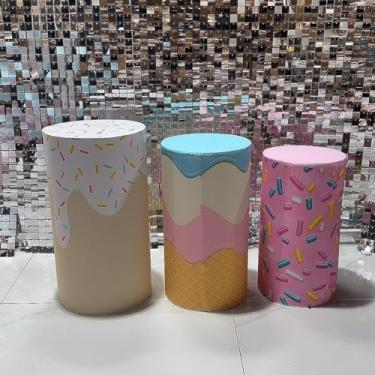 Imagem de Aerdce Conjunto de 3 capas de mesa com pedestal cilíndrico de sorvete para festa de crescimento, capa de rodapé, elástico, aniversário, chá de bebê, sobremesa, adereços de decoração