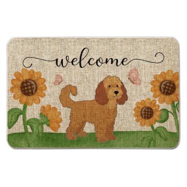 Imagem de QIONG MENG Tapete de porta de primavera, tapete de boas-vindas, doodle dourado, tapete de entrada de primavera, casa de fazenda, casa, cozinha, decoração de cachorro, capachos frontais de chão 43 x 68