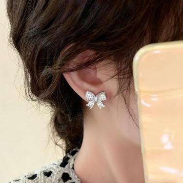 Imagem de Brincos femininos com laço francês, pequenos brincos modernos com laço de pérola, joias presentes para mulheres, Medium, Cobre, Sem pedra preciosa