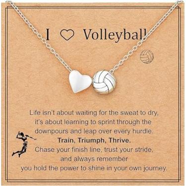 Imagem de Colar de bola de coração para mulheres, pingente de cobre, joias, basquete, vôlei, futebol, rúgbi/softball, one size, Metal, Sem Pedra Preciosa