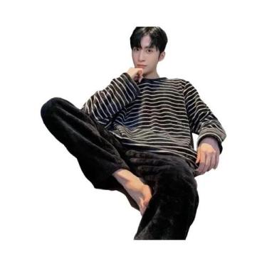 Imagem de Pijamas De Flanela Masculinos De Inverno, Conjunto De Roupa De Dormir 