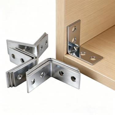 Imagem de 10 peças de suportes de canto L, suporte de ângulo reto de 90 graus, conjuntos de suportes de canto de aço inoxidável para prateleiras de madeira, cadeiras, mesas, cômodas, móveis (prata)