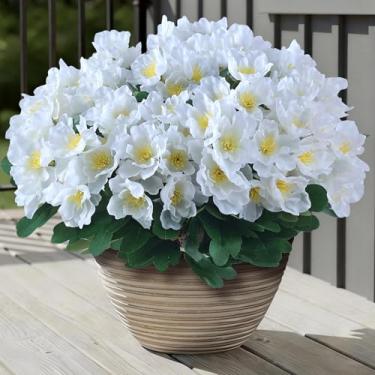 Imagem de Juxdp 8 pacotes de camélia artificial para porta da frente externa – imitação resistente a raios UV, camélia, flores, buquês de seda falsos, plantas para jardim, janela, casa de fazenda, casa