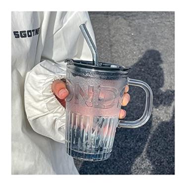 Imagem de Copo de vidro moderno Advanced Sense Cup Design Sense Minority com alça xícara de café de escritório com canudo (Preto)