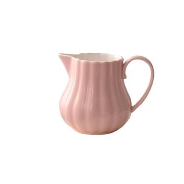 Imagem de Jarro de cerâmica para café e leite, pote de molho de cor floral, molho com alça, jarro de leite (rosa)