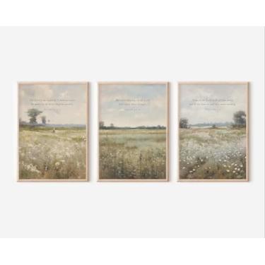 Imagem de 3 peças Trust In The Lord With All Your Heart Posters Wildflower Bible Versículo Impressão em tela pintura de parede para sala de estar quarto decoração de parede cristã com moldura interna fácil de