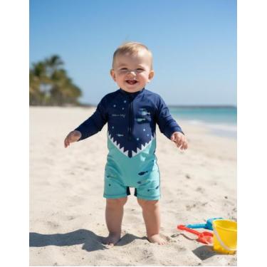 Imagem de Macacão Bebê Menino Proteção Solar UV50 Praia Piscina Manga Longa Zipe