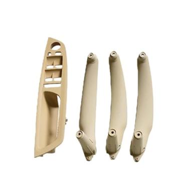 Imagem de Bege preto braço do carro assento do motorista dianteiro lhd rhd interior maçaneta da porta painel interno puxar guarnição capa Compatível com bmw e70 e71 x5 x6(RHD Beige 4Pcs)