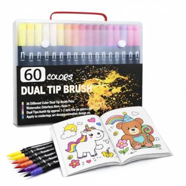 Imagem de Kit Pintura/Colorir Premium - COMPRE Maleta de Canetinhas Ponta Dupla e GANHE Livro para Colorir - Ideal para Pintura, Escolar, Antiestresse e Lettering (48, 60, 80 e 120 Cores) (60)