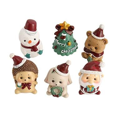 Imagem de SIWOTED 6 peças mini estatuetas de Natal em resina estilo animal fofo estatuetas em miniatura de Natal para decoração vibrações