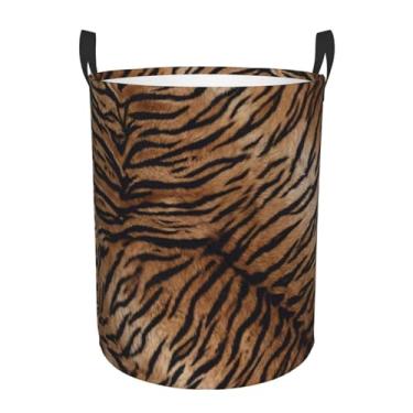 Imagem de Gbuzozie Cesta de armazenamento redonda com textura de tigre com estampa de pele de animal natural, organizador de roupas, para casa, banheiro, quarto, dormitório, berçário, 62l