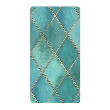 Imagem de Blueangle Lençol de berço padrão para berço infantil - Lençóis de algodão macio e respirável com xadrez geométrico aquarela azul-petróleo (138)