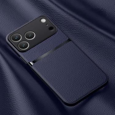 Imagem de Capa de couro para iPhone 17, 16, 13, 12, 11 Pro Max e 16e, com acabamento fosco. Compatível com iPhone 17 Air, 15, 14 Pro Max e 16 Plus. Capa traseira na cor azul escuro.