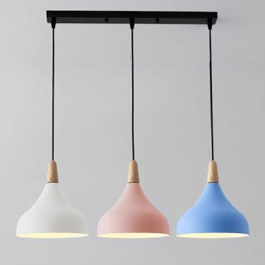 Imagem de Lustre moderno de metal colorido com 3 lâmpadas e soquete E26 para iluminação de interiores, ideal para ilha de cozinha, sala de jantar e quarto. Perfeito para iluminação pendente linear em