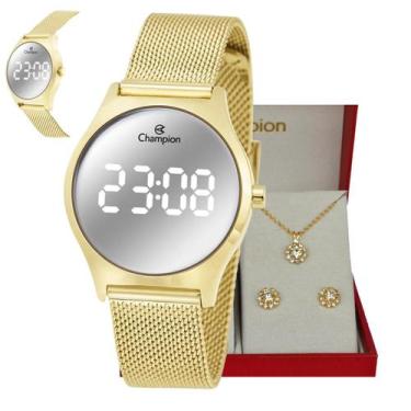 Imagem de Relogio champion dourado espelhado pequeno ch48171b + kit semi joia