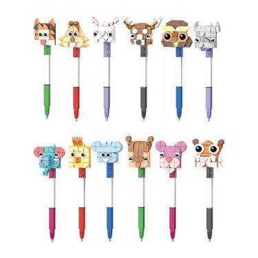 Imagem de Kit com 12 Canetas Animais Blocos coloridos para encaixar - First