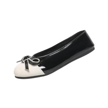 Imagem de Tênis feminino moderno, casual, casual, versátil, com laço e bico redondo, cabedal de poliuretano, Preto, 34