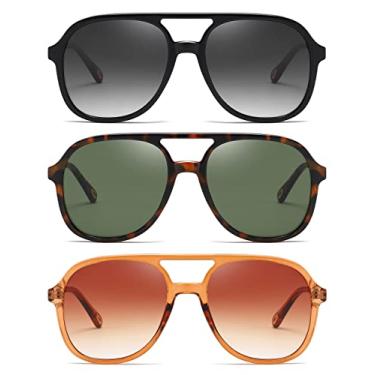 Imagem de MASDUN Óculos de sol retrô quadrado aviador feminino masculino anos 70 elegante vintage ponte dupla, Preto - cinza gradual/leopardo - verde escuro/marrom escuro - chá gradiente, 55mm