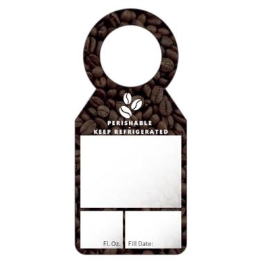 Imagem de 100 etiquetas de Growler para bebidas de café – Etiquetas de identificação de bebidas graváveis de 14 x 6 cm para bebida fria, café nitro e café gelado – Etiquetas de pescoço de papel duráveis para