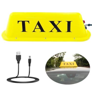 Imagem de ABUKALIXIN Placa de Táxi Luz Motoristas de Telhado Bateria Recarregável USB Amarelo Telhado Placa Iluminada Topper Carro DC 5V com Base Magnética 35.6 cm