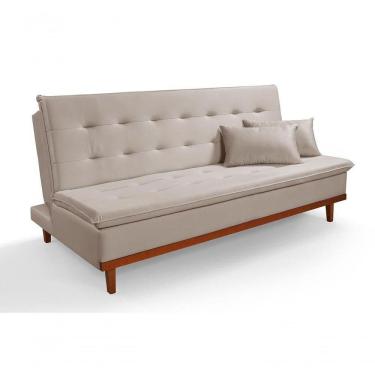 Imagem de Sofá Cama Reclinável Santorini Veludo Confortável Base De Madeira Areia 162