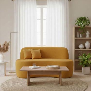 Imagem de Sofá Minimalista Orgânico 2 Lugares Sala Bouclé mostarda