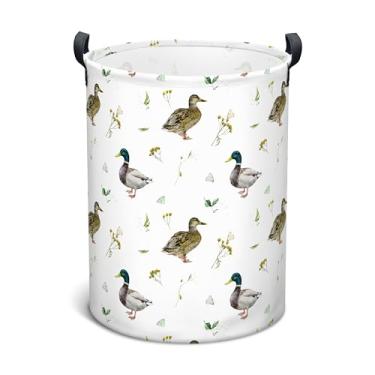 Imagem de Cesto de roupa suja de pato-real, cesto de roupa suja dobrável à prova d'água, cesta de armazenamento de brinquedos infantis redonda engraçada como decoração de quarto, cesto de roupas sujas de pato